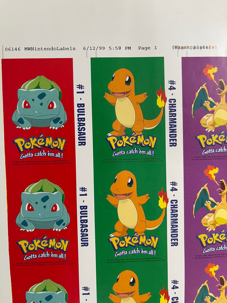 1999 Pokemon MW Nintendo Labels Uncut Sheet