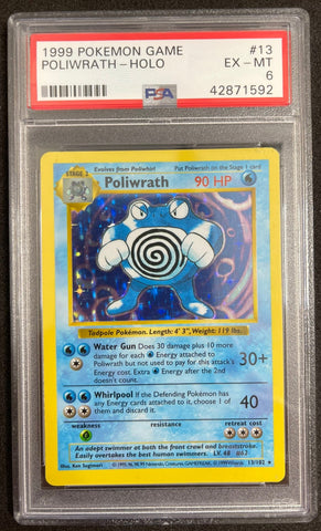 Pokemon Poliwrath Shadowless Holo 1999 Base Set 13/102 PSA 6 Pokemon Card