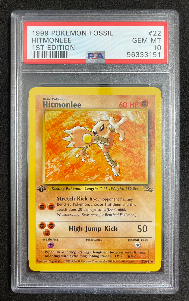 Pokemon Hitmonlee 1st Edition 1999 Fossil 22/62 PSA 10 Pokemon Card