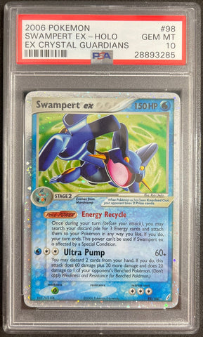 Pokemon Swampert ex SWIRL 🔥POP 74🔥 2006 EX Crystal Guardians 98/100 PSA 10