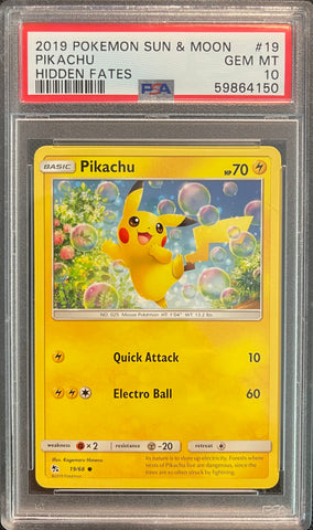 Pokemon Pikachu Hidden Fates 19/68 PSA 10