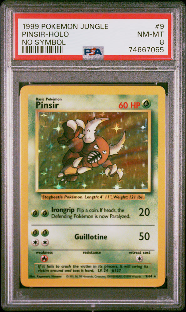 Pokemon Pinsir Holo No Symbol Error Jungle 9/64 PSA 8