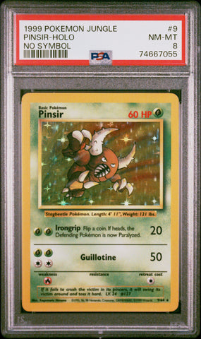 Pokemon Pinsir Holo No Symbol Error Jungle 9/64 PSA 8