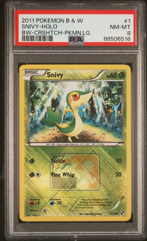 PSA 8 - Pokemon Black & White 1/114 Snivy CROSSHATCH POKEMON LEAGUE HOLO