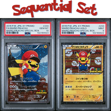 Pokemon Mario Pikachu Sequential Set 2016 XY Promo 294 293 PSA 10 & 9