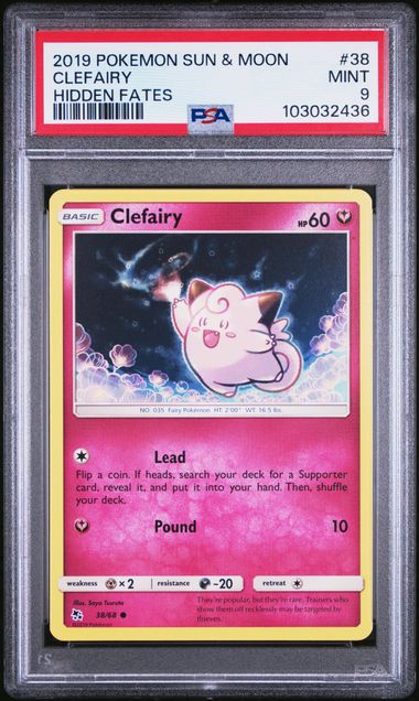 PSA 9 - 2019 Sun & Moon Hidden Fates Clefairy 38/68 Pokemon Card
