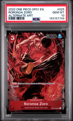 One Piece Roronoa Zoro Alternate Art One Piece Op01 Romance Dawn 025 PSA 10