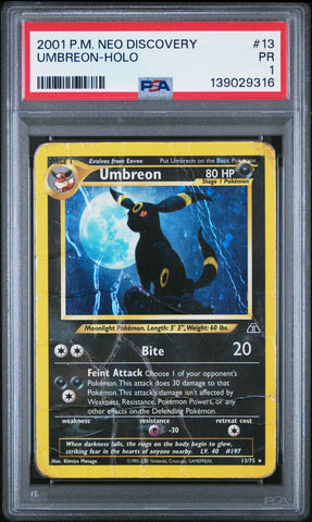 Pokemon Umbreon Holo 2001 Neo Discovery 13/75 PSA 1