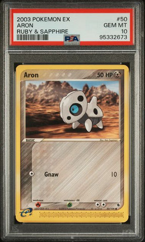 PSA 10 - 2003 Pokemon ex Ruby & Sapphire 50/109 Aron - POP 13 🔥