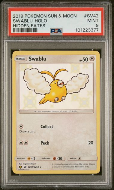 PSA 9 - 2019 Sun & Moon Hidden Fates Shiny Vault Swablu SV42/SV94 Pokemon Card