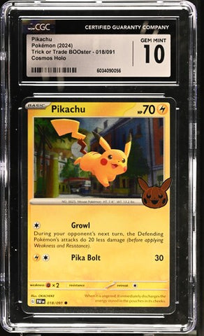 CGC 10 - 2024 Trick or Trade Pikachu 018/091 COSMOS PIKACHU HALLOWEEN STAMPED