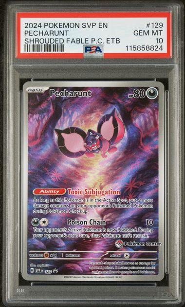 Pokemon Center Exclusive Pecharunt Black Star Promo SV129 PSA 10 Full Art Pokemon Card