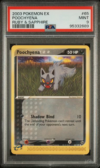 PSA 9 - 2003 Pokemon ex Ruby & Sapphire 65/109 Poochyena - POP 5 🔥