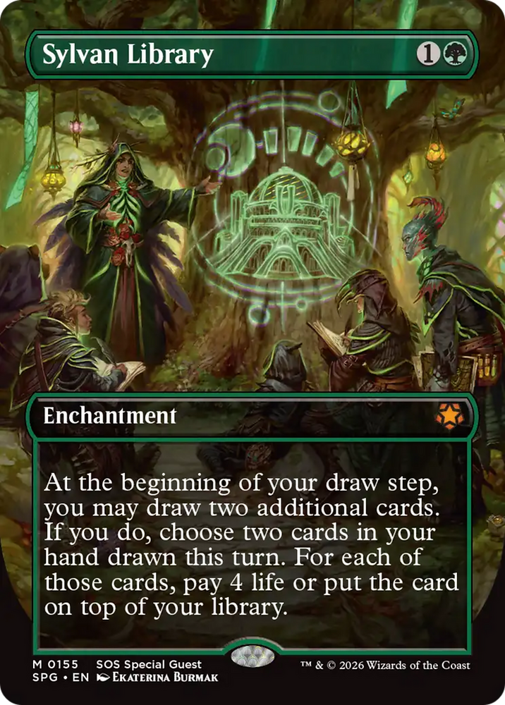 Sylvan Library (Borderless) [Secrets of Strixhaven Special Guests]