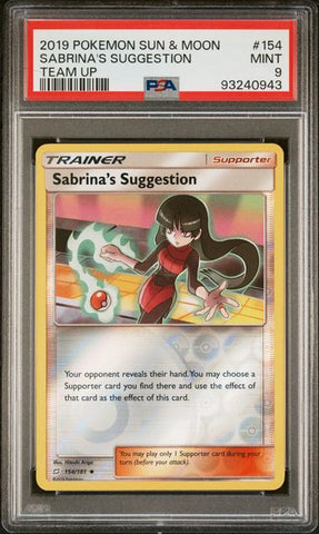 PSA 9 - 2019 Pokemon Sun & Moon Team Up 154/181 Sabrina's Suggestion