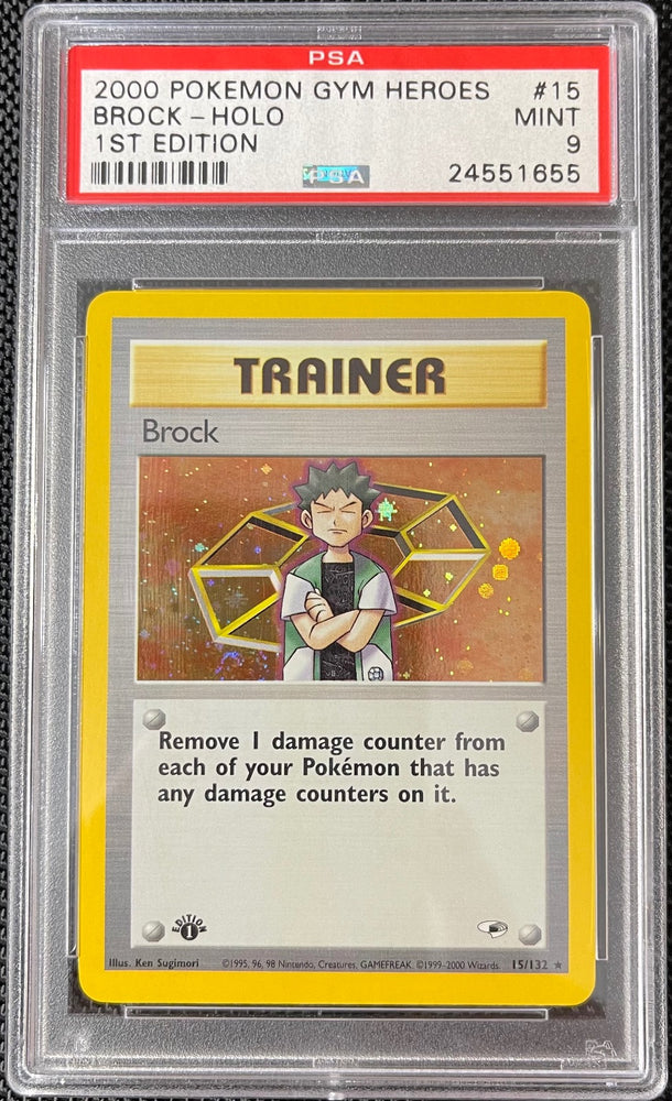 Pokemon Brock Holo 1st Edition Gym Heroes 15/132 PSA 9