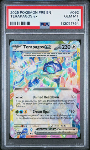 Pokemon Terapagos ex 2025 Prismatic Evolutions 092/131 PSA Gem Mint 10