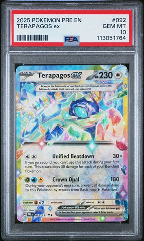 Pokemon Terapagos ex 2025 Prismatic Evolutions 092/131 PSA 10 Pokemon Card