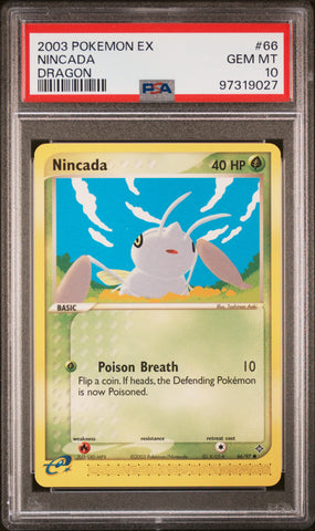 Pokemon Nincada 🔥POP 10🔥 2003 EX Dragon 66/97 PSA Gem Mint 10