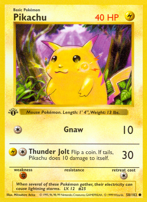 ピカチュウ ● 英語版 Shadowless PIKACHU - 58/102 - SHADOWLESS Base Set - Pokemon Card - EXC