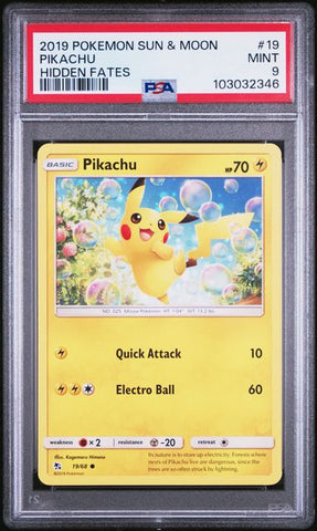 PSA 9 - 2019 Sun & Moon Hidden Fates 19/68 Pikachu Pokemon Card
