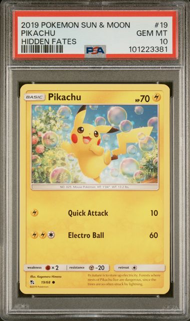 PSA 10 - 2019 Sun & Moon Hidden Fates 19/68 Pikachu Pokemon Card
