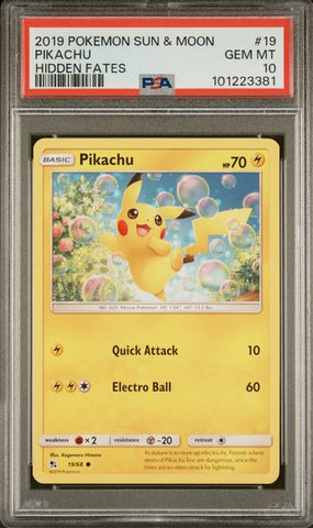 PSA 10 - 2019 Sun & Moon Hidden Fates 19/68 Pikachu Pokemon Card