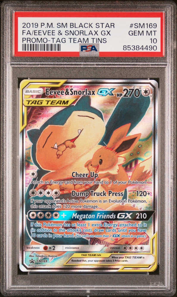 Pokemon Eevee & Snorlax GX Tag Team Black Star Promo SM169 PSA 10