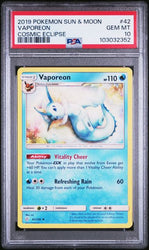 PSA 10 - 2019 Sun & Moon Cosmic Eclipse Vaporeon 42/236 Pokemon Card
