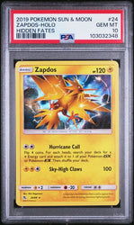 PSA 10 - 2019 Sun & Moon Hidden Fates Zapdos 24/68 Holo Pokemon Card