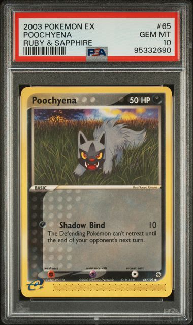 PSA 10 - 2003 EX Ruby & Sapphire Base Set Poochyena 65/109 Pokemon Card