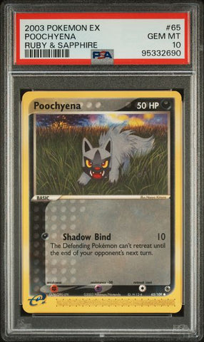 PSA 10 - 2003 EX Ruby & Sapphire Base Set Poochyena 65/109 Pokemon Card
