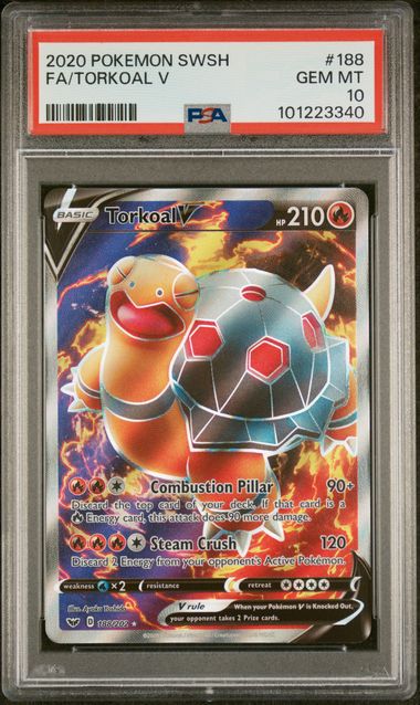 PSA 10 - 2020 Sword & Shield Base Torkoal V 188/202 Full Art Pokemon Card