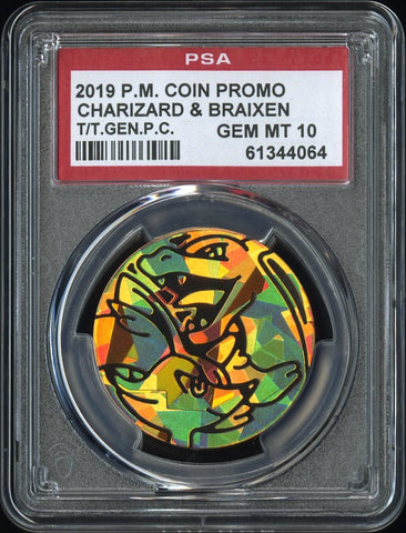 2019 Pokemon Charizard & Braixen Tag Team Generations Premium Coin PSA 10
