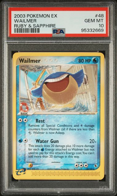 PSA 10 - 2003 Pokemon ex Ruby & Sapphire 48/109 Wailmer - POP 8 🔥