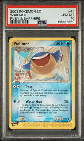 PSA 10 - 2003 Pokemon ex Ruby & Sapphire 48/109 Wailmer - POP 8 🔥