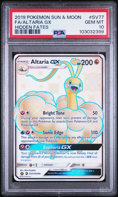 PSA 10 - 2019 Sun & Moon Hidden Fates Altaria GX SV77/SV94 Full Art Po PSA 10 - 2019 Sun & Moon Hidden Fates Altaria GX SV77/SV94 Full Art Po