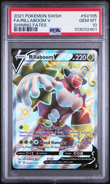 PSA 10 - 2021 Sword & Shield Shining Fates Rillaboom V SV105/SV122 Full Art