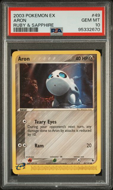 PSA 10 - 2003 Pokemon ex Ruby & Sapphire 49/109 Aron - POP 7 🔥