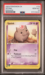 Pokemon Spoink🔥POP 15🔥2003 EX Dragon 74/97 PSA 10 Pokemon Card