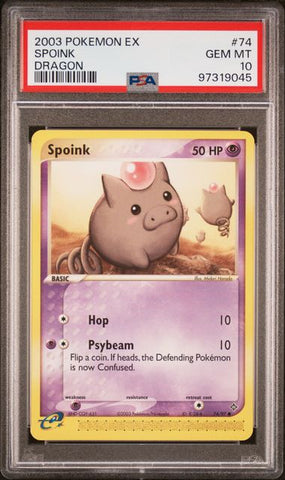 Pokemon Spoink🔥POP 15🔥2003 EX Dragon 74/97 PSA 10 Pokemon Card