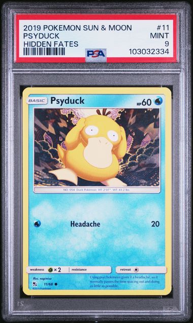 PSA 9 - 2019 Sun & Moon Hidden Fates Psyduck 11/68 Pokemon Card