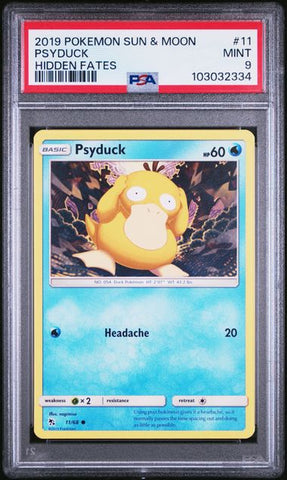 PSA 9 - 2019 Sun & Moon Hidden Fates Psyduck 11/68 Pokemon Card