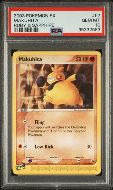 PSA 10 - 2003 Pokemon ex Ruby & Sapphire 57/109 Makuhita - POP 7 🔥