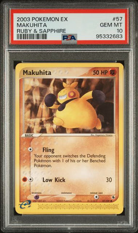 PSA 10 - 2003 Pokemon ex Ruby & Sapphire 57/109 Makuhita - POP 7 🔥