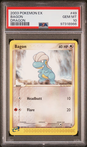 Pokmon Bagon 🔥POP 14🔥 2003 EX Dragon 49/97 PSA 10 Pokemon Card