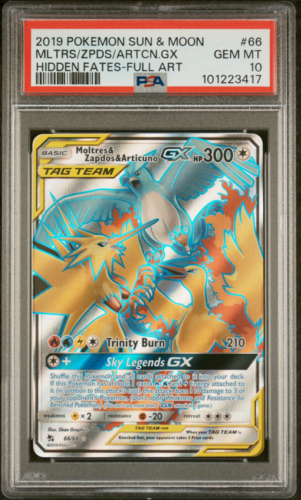 Pokemon Moltres & Zapdos & Articuno Gx Hidden Fates 66/68 PSA 10