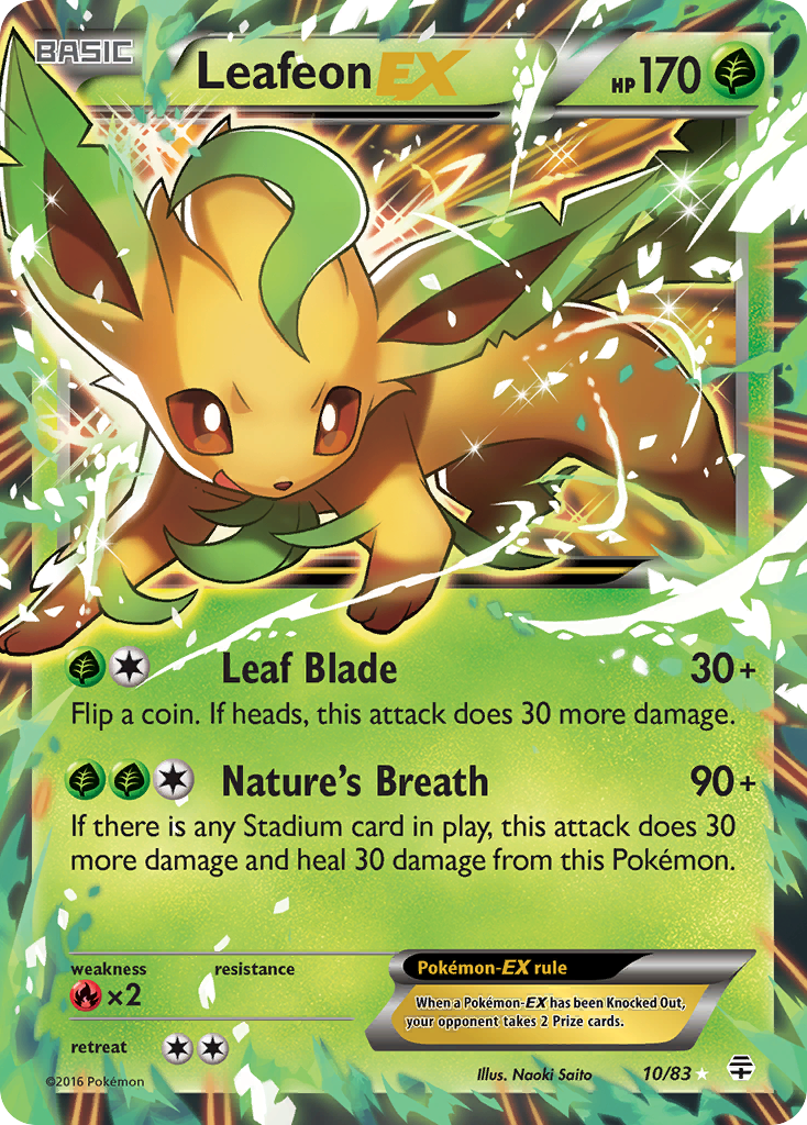 pokemon card leafeon EX (10/83) [XY: Generations] Rare Card Type Pokemon Trading Card Game -