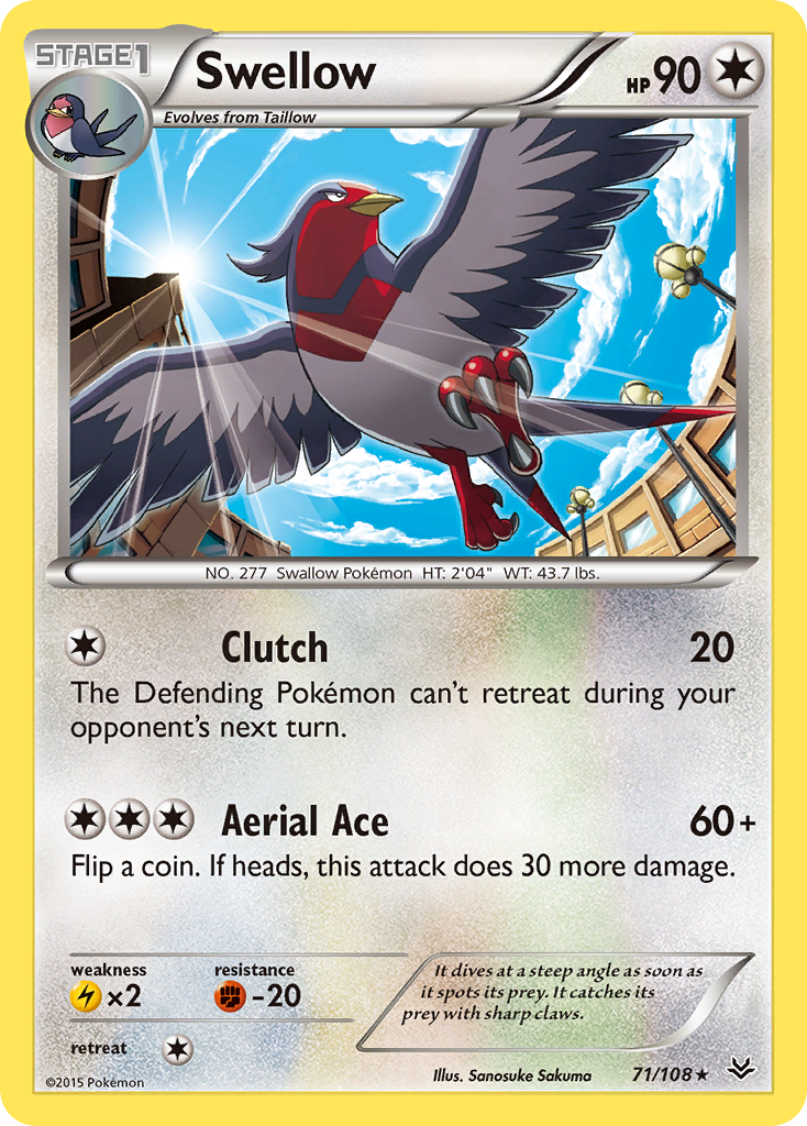 pokemon swellow card Swellow (71/108) [XY: Roaring Skies]