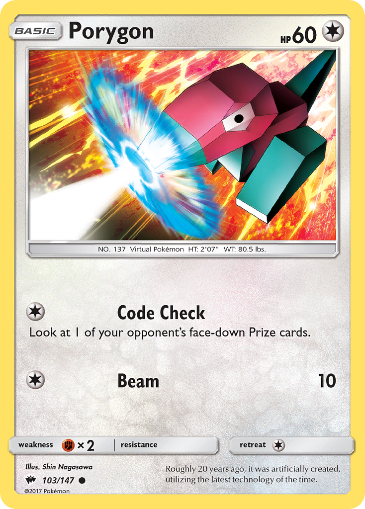 porygon pokemon cards Porygon (103/147) [Sun & Moon: Burning Shadows]